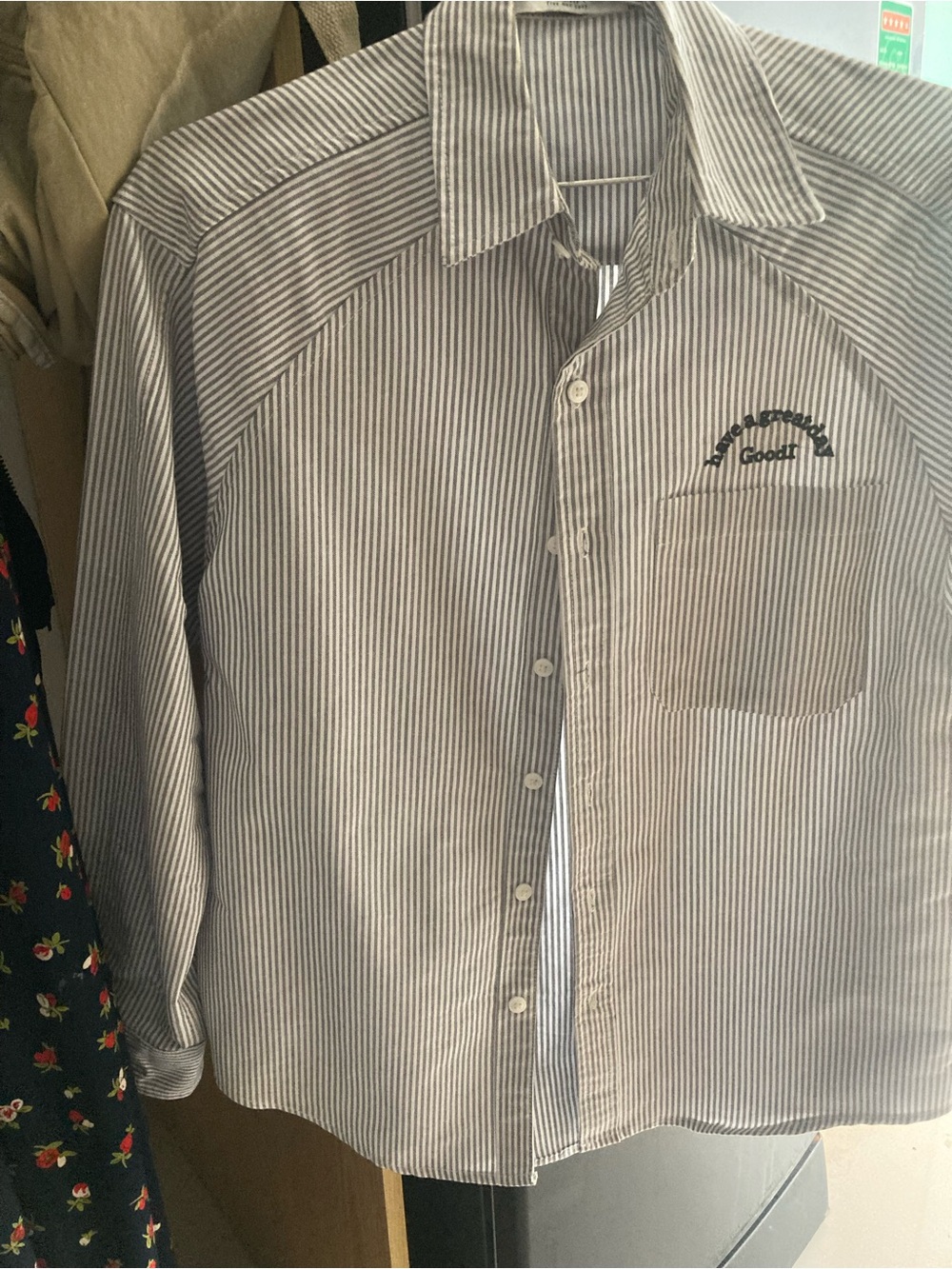 Men's Casual Striped Button-Down Shirt in Grey and White